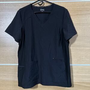 Cherokee iflex Scrub Top Size L Black Stretch Sides V Neck Short Sleeve CA24480